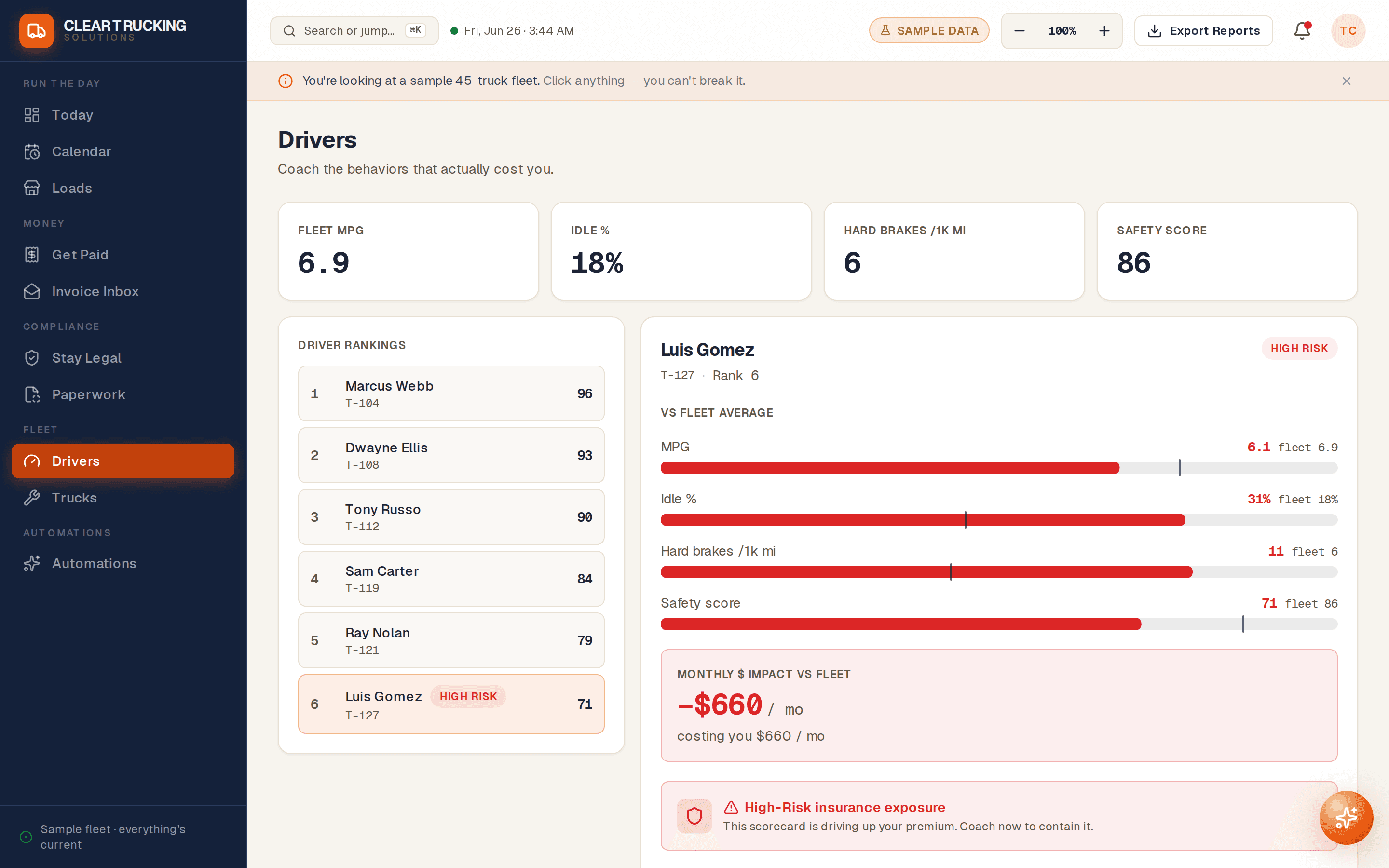 Clear driver scorecards — per-driver performance and document accuracy.